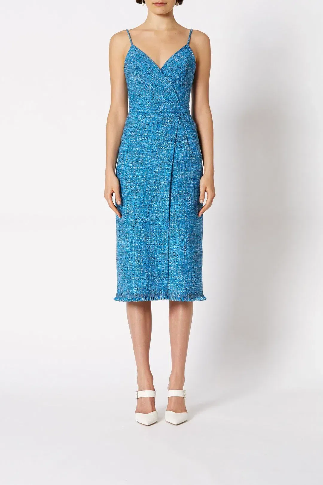 Scanlan Theodore Tweed Midi Dress In Blue | Size AU 8 for rent on The Volte - main image