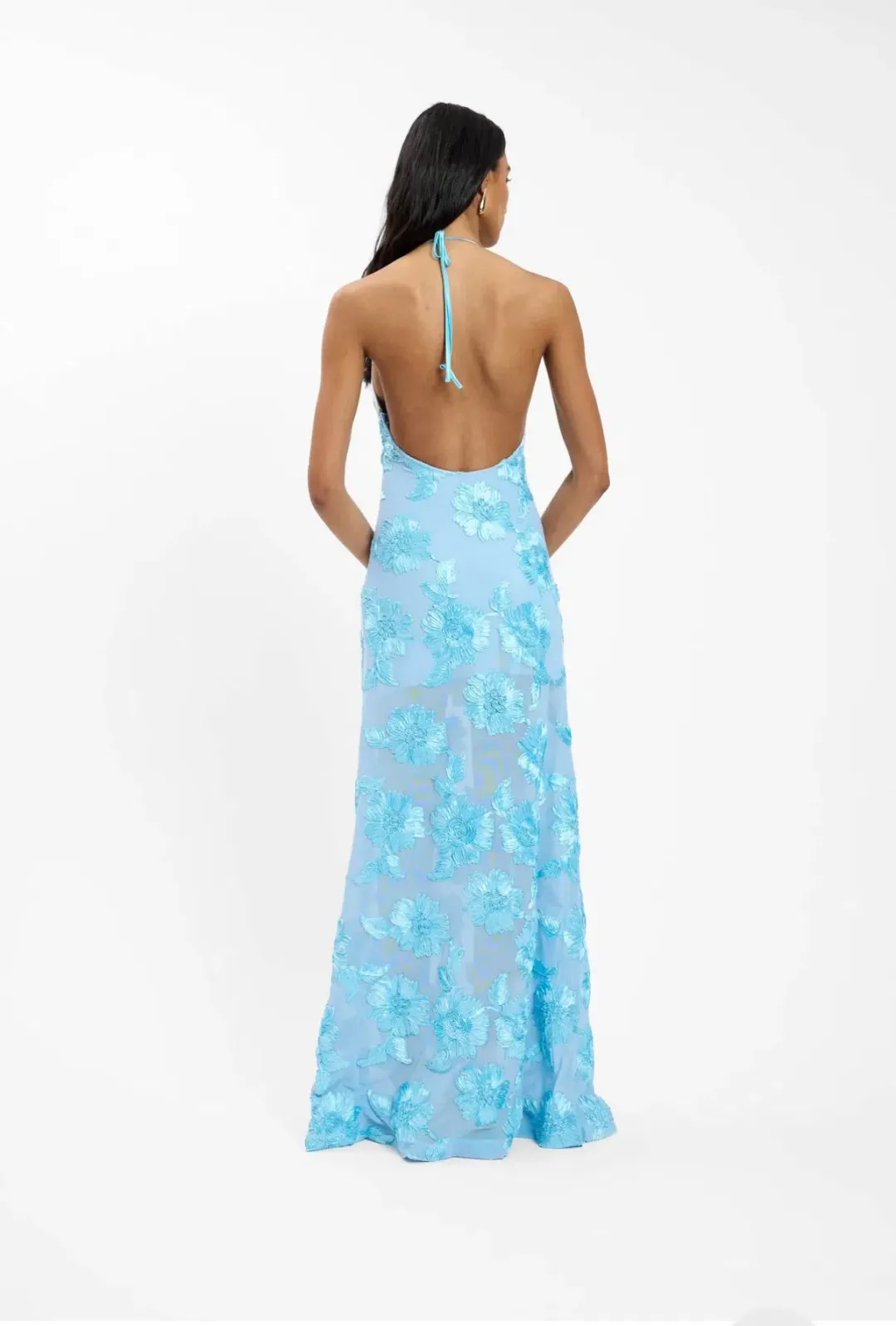 With Harper Lu Embellished Backless Maxi Dress Baby Blue Size Small for rent on The Volte - main image
