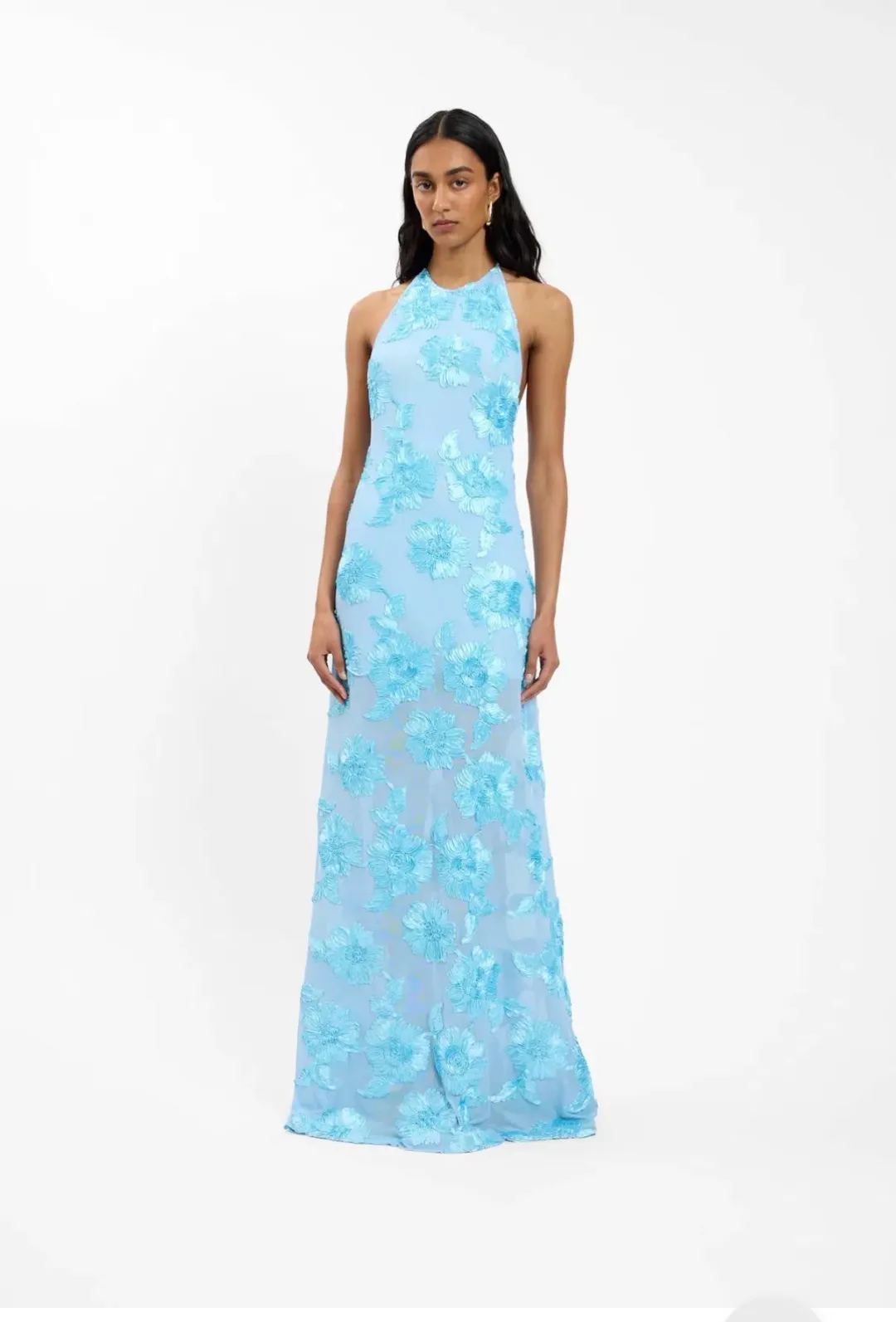 With Harper Lu Embellished Backless Maxi Dress Baby Blue Size Small for rent on The Volte - main image