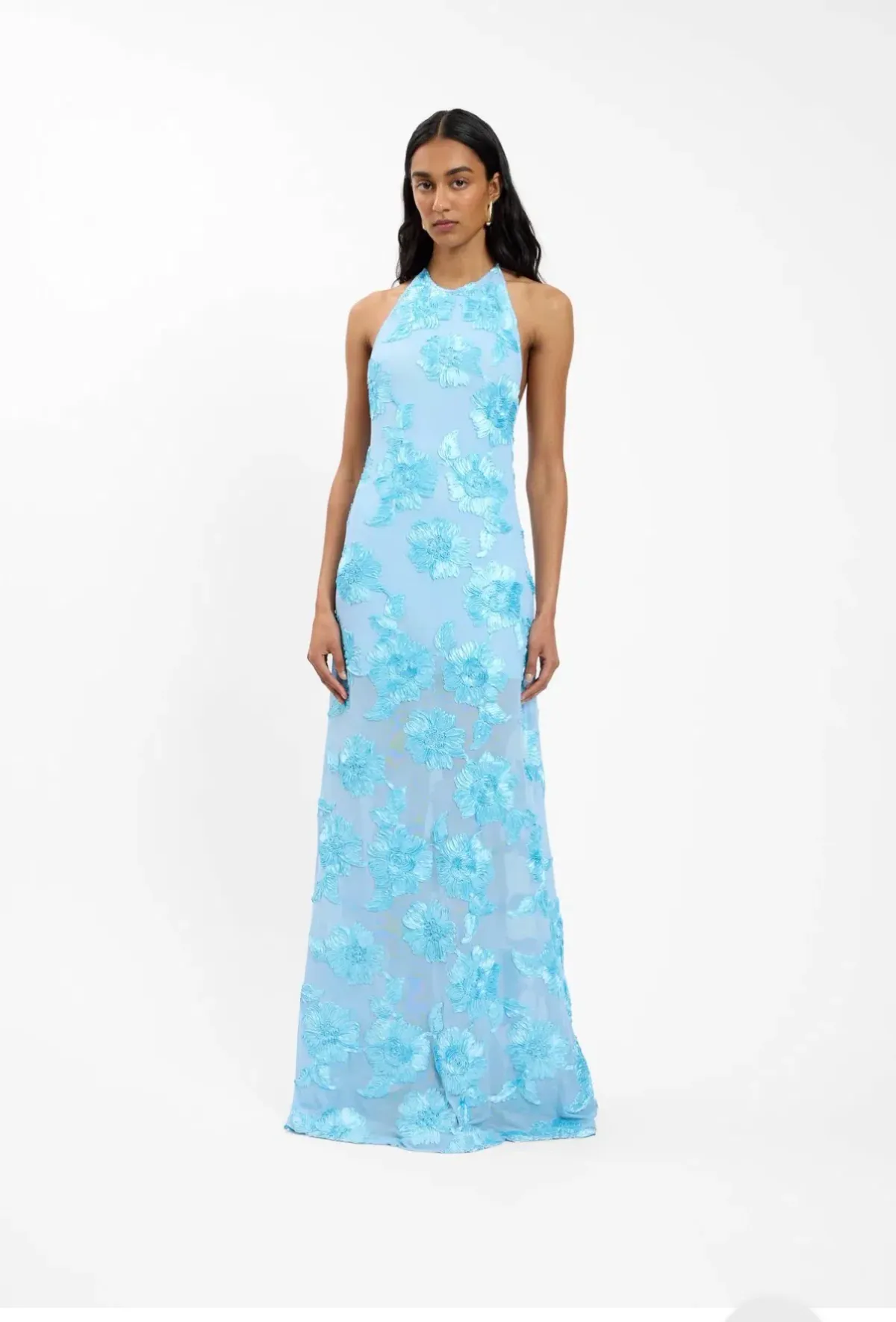 With Harper Lu Embellished Backless Maxi Dress Baby Blue Size Small for rent on The Volte - main image