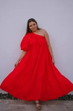 Oroton One Shoulder Bow Maxi Dress True Red 16 for rent on The Volte - image 8