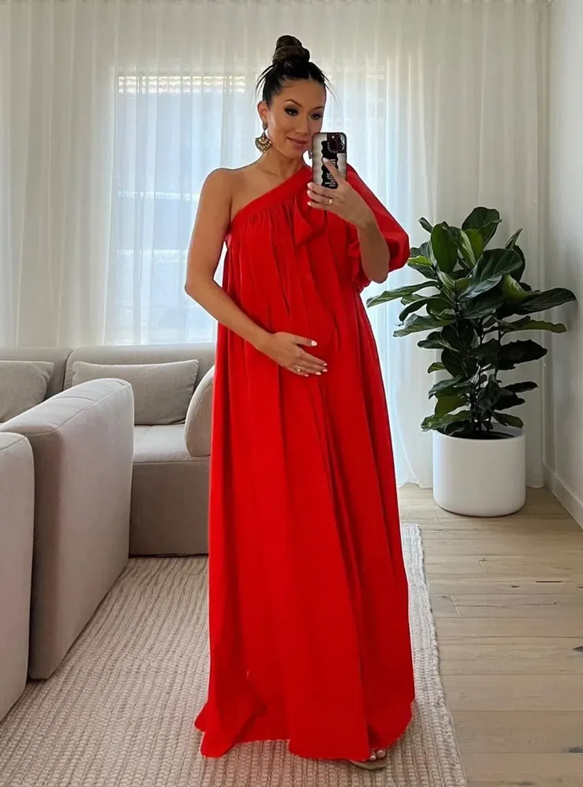 Oroton One Shoulder Bow Maxi Dress True Red 4 - Image 10