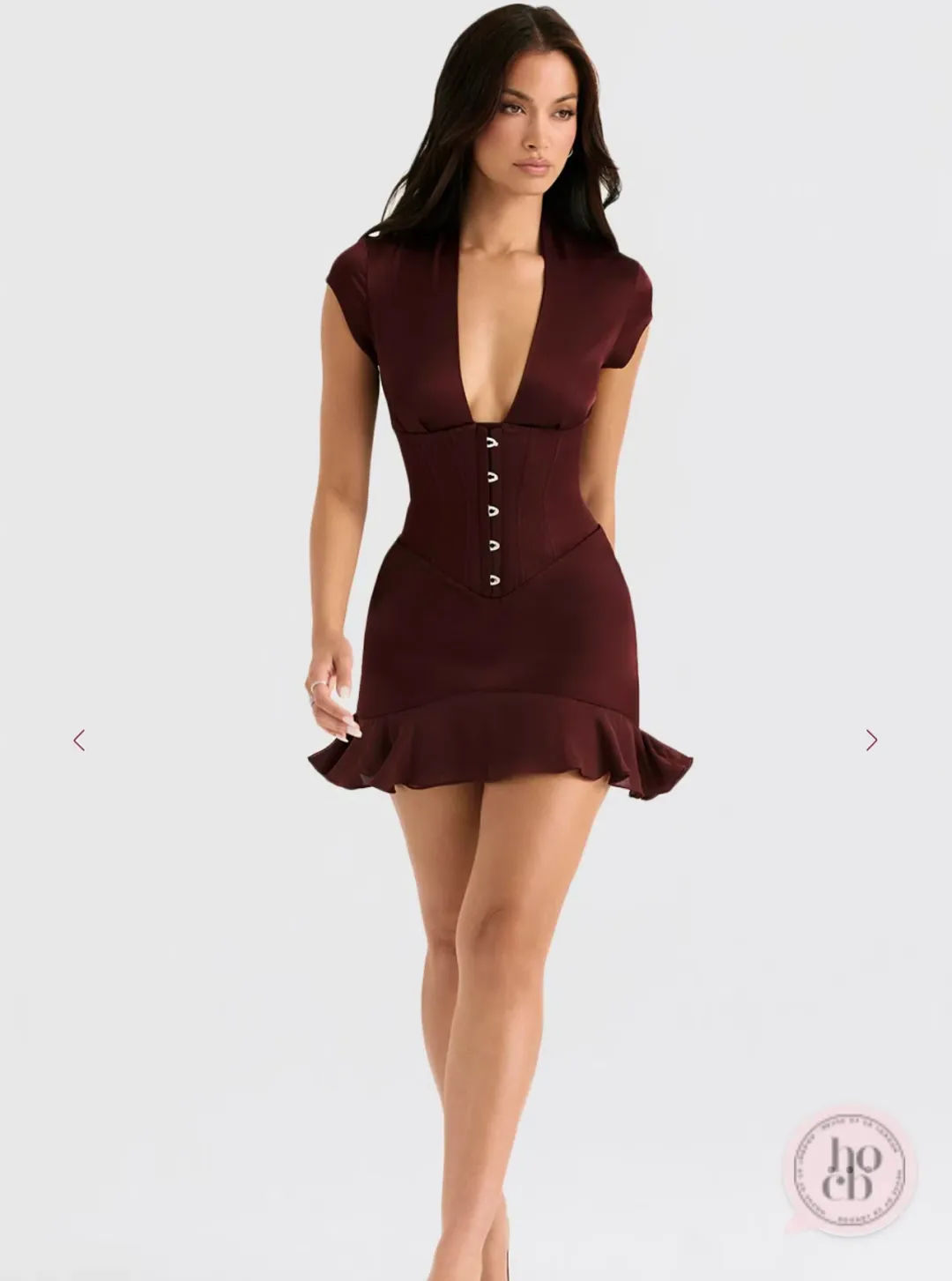House of CB Wine Ruffle Corset Dress for rent on The Volte - main image