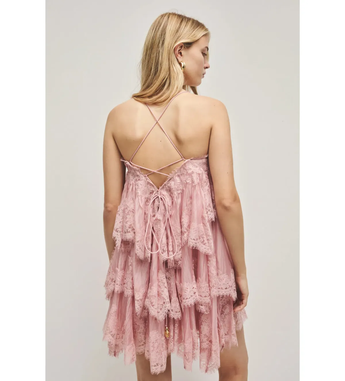 Aje Ophelia Lace Mini Dress in Fawn Pink Size AU10 - Image 3