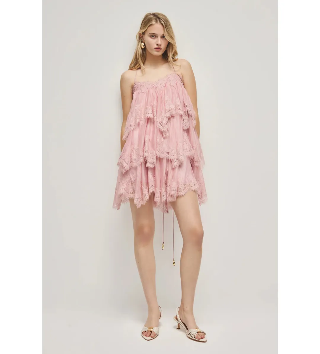 Aje Ophelia Lace Mini Dress in Fawn Pink Size AU10 for rent on The Volte - main image