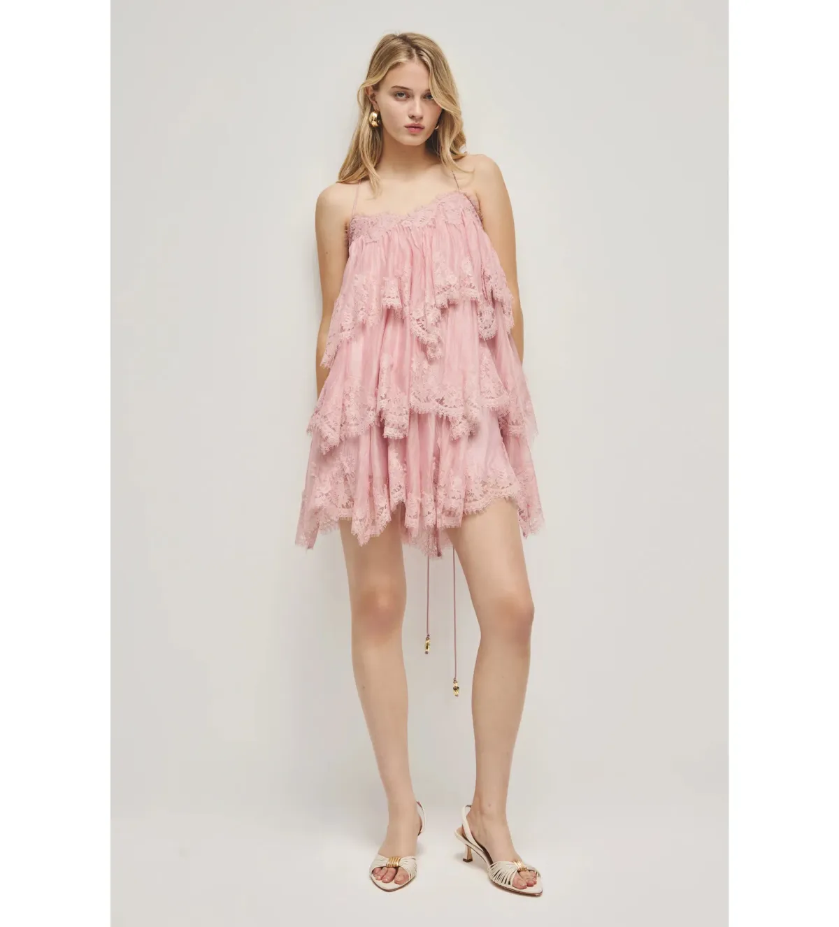 Aje Ophelia Lace Mini Dress in Fawn Pink Size AU10 for rent on The Volte - main image