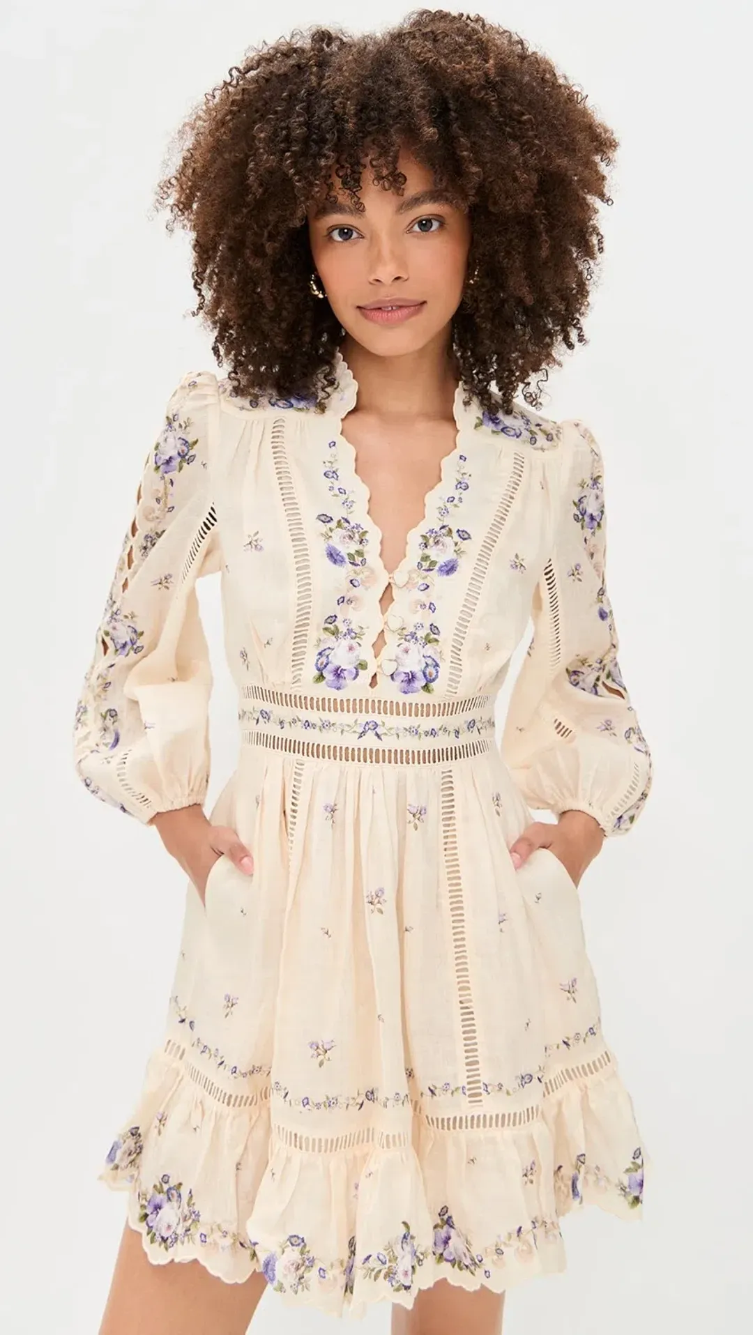 Zimmermann Patience Plunge Mini Dress Cream size 3 au 14 for rent on The Volte - main image