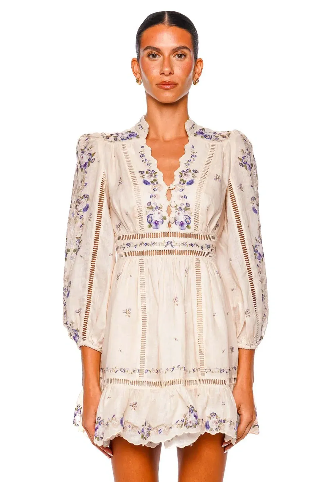 Zimmermann Patience Plunge Mini Dress Cream size 3 au 14 for rent on The Volte - main image