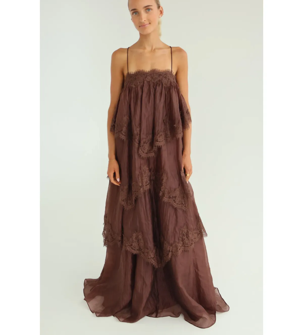 Aje Ophelia Lace Gown in Chocolate Size AU6 - Image 3