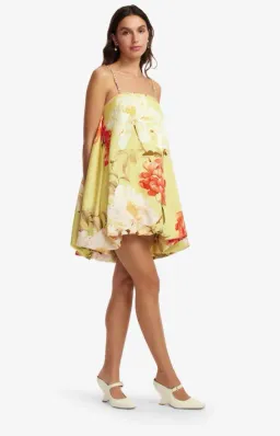 Leo Lin Pasty Embellished Puff Mini Dress Peony Print Yellow 10 for rent on The Volte - image 3