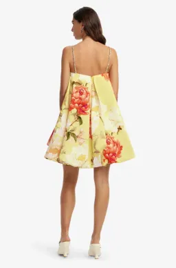 Leo Lin Pasty Embellished Puff Mini Dress Peony Print Yellow 12 for rent on The Volte - image 2