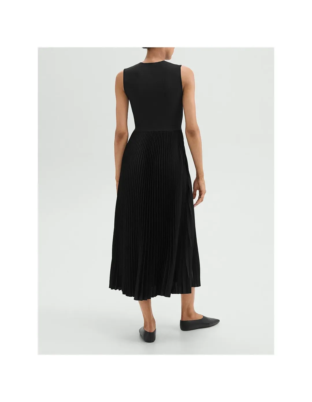 Theory Pleated Combo Dress In Textured Satin Black Size XS for rent on The Volte - main image