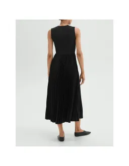 Theory Pleated Combo Dress In Textured Satin Black Size XS for rent on The Volte - image 3