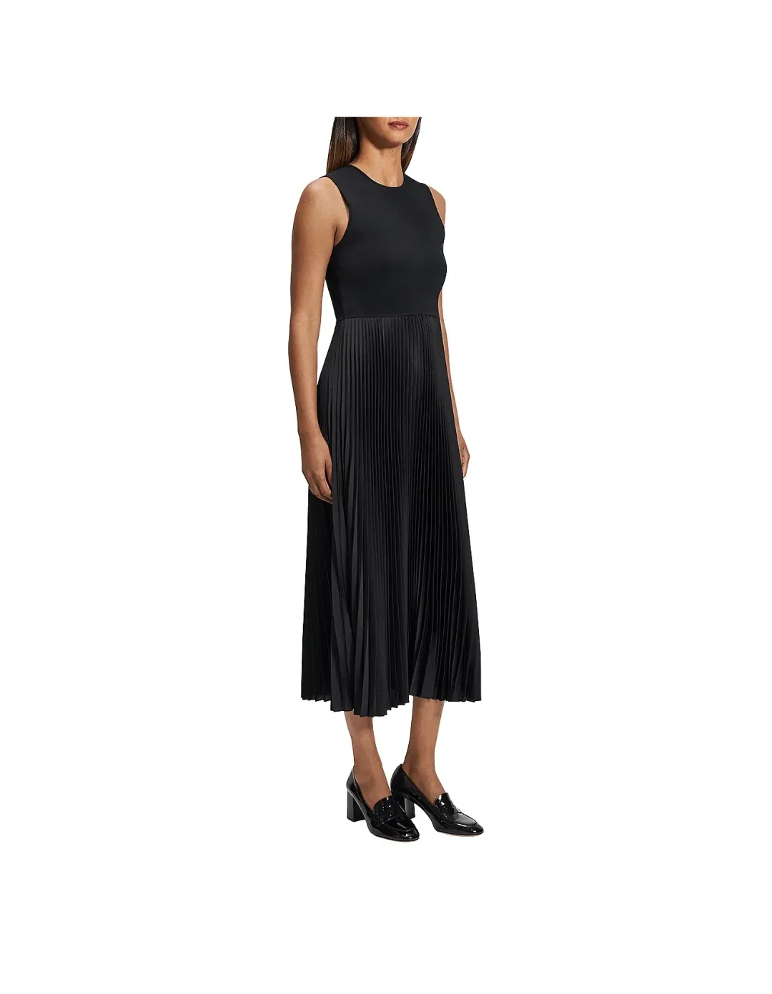 Theory Pleated Combo Dress In Textured Satin Black Size XS for rent on The Volte - main image