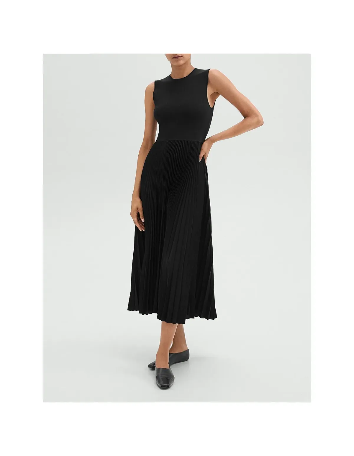 Theory Pleated Combo Dress In Textured Satin Black Size XS for rent on The Volte - main image
