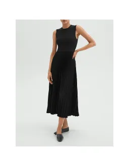 Theory Pleated Combo Dress In Textured Satin Black Size XS for rent on The Volte - image 1
