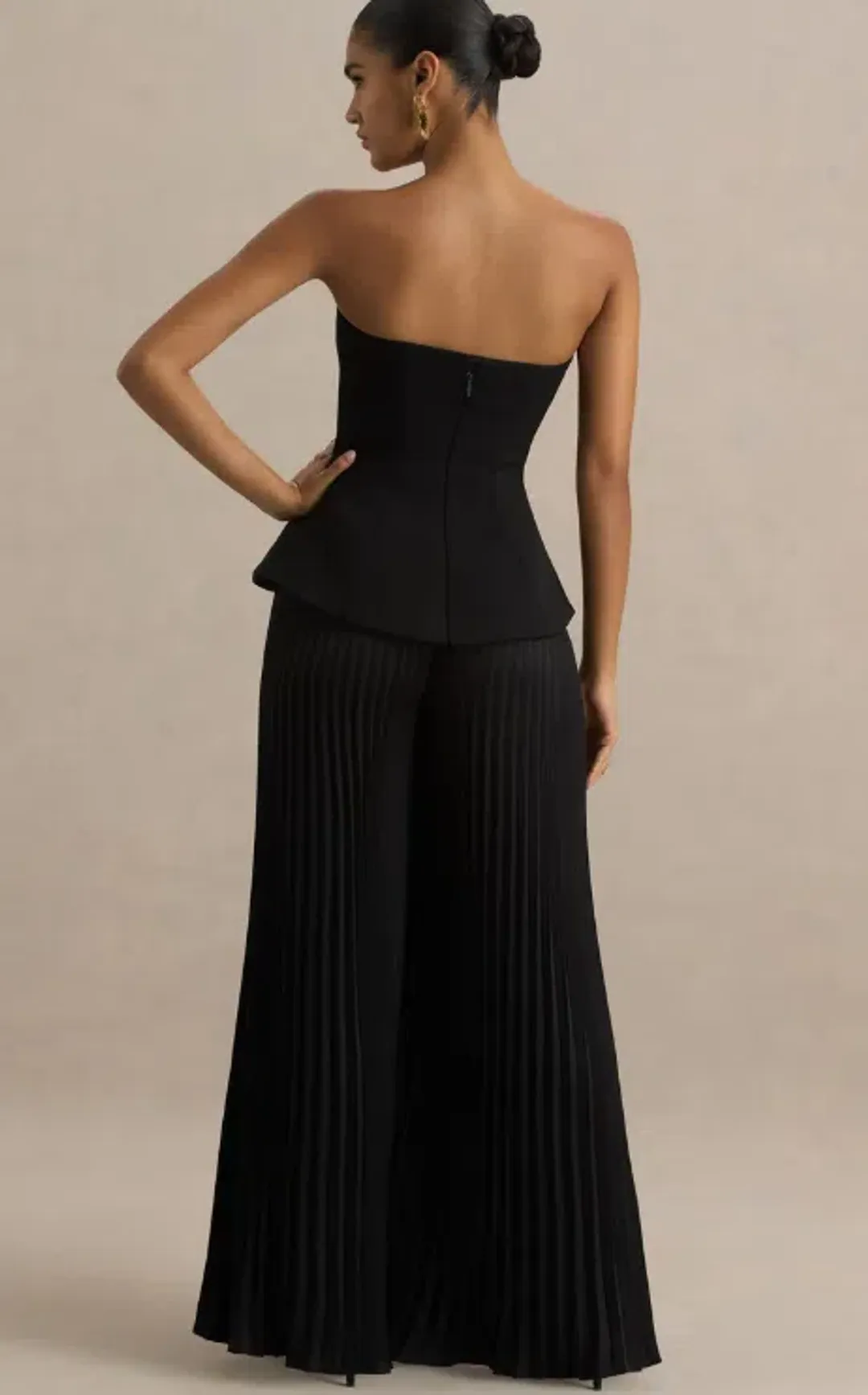 Club L London Feeling Good Black Bandeau Jumpsuit With Pleated Trouser size 10 for rent on The Volte - main image