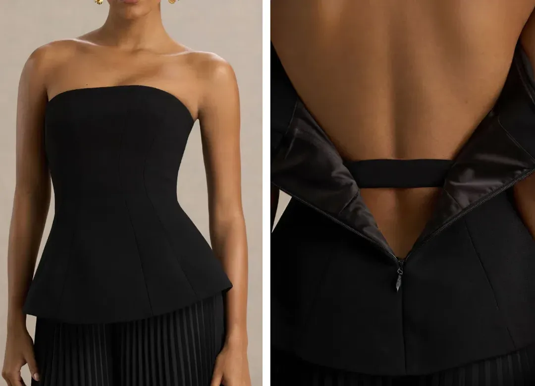 Club L London Feeling Good Black Bandeau Jumpsuit With Pleated Trouser size 10 for rent on The Volte - main image