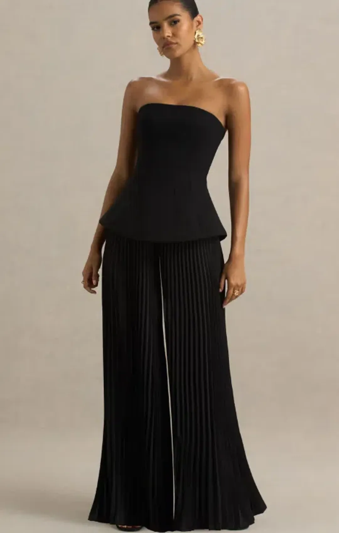 Club L London Feeling Good Black Bandeau Jumpsuit With Pleated Trouser size 10 for rent on The Volte - main image
