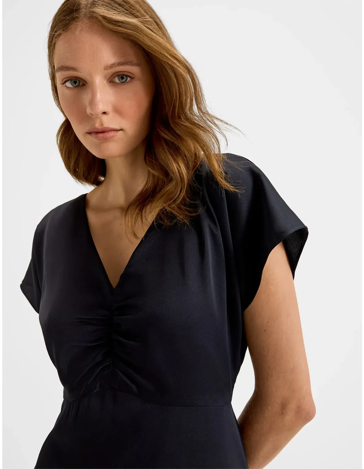 Review Montague Satin Midi Dress Ink Size 12 - Image 2