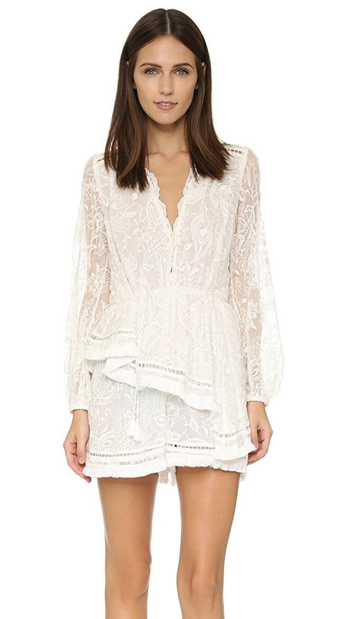 Zimmermann Henna Floating Fringe Playsuit White Ivory Size 6 - Image 3