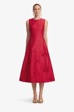 Leo Lin Cleo Appliqué Midi Dress; Red; size 8 for rent on The Volte - image 1