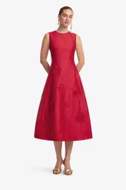 Leo Lin Cleo Appliqué Midi Dress; Red; size 8 for rent on The Volte - image 2