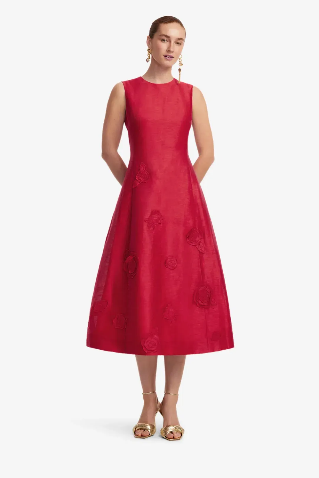 Leo Lin Cleo Appliqué Midi Dress; Red; size 10 for rent on The Volte - main image