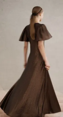 Luxe De Valentina V-neck Fluted Como Maxi Dress Mocha size 12 for rent on The Volte - image 3