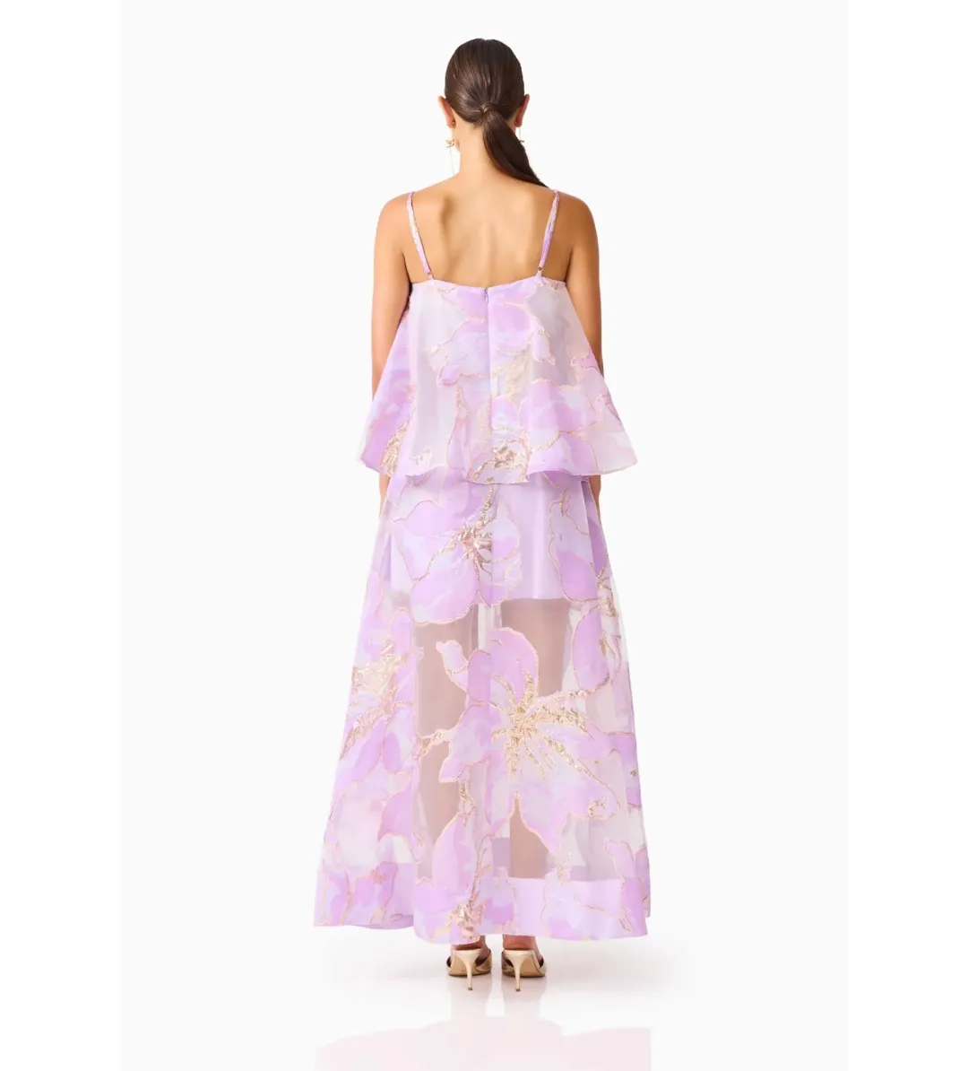Elliatt Elysia Tiered Gown in Purple Floral Size L/AU 12 for rent on The Volte - main image