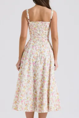 House of CB Carmen Floral Bustier Midi Sundress in Ivory Meadow size S / Aus 8 for rent on The Volte - image 2