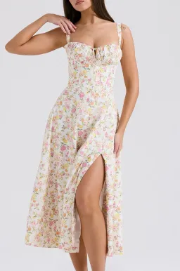House of CB Carmen Floral Bustier Midi Sundress in Ivory Meadow size S / Aus 8 for rent on The Volte - image 1
