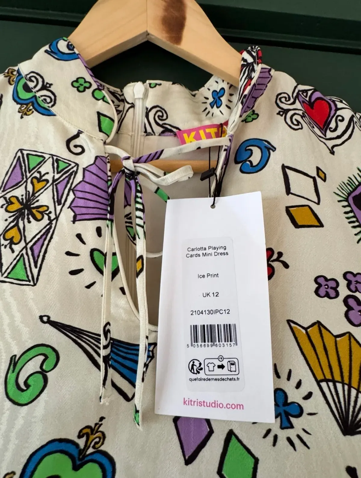 Kitri Carlotta Playing Cards Feather Mini Dress. Size 12 - Image 3