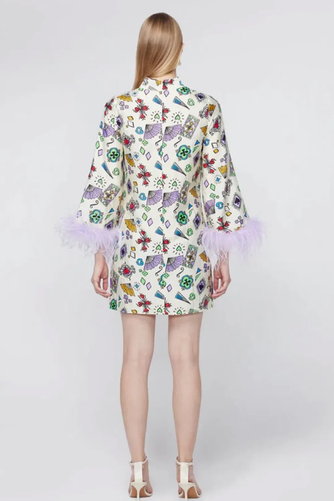 Kitri Carlotta Playing Cards Feather Mini Dress. Size 12 for rent on The Volte - main image