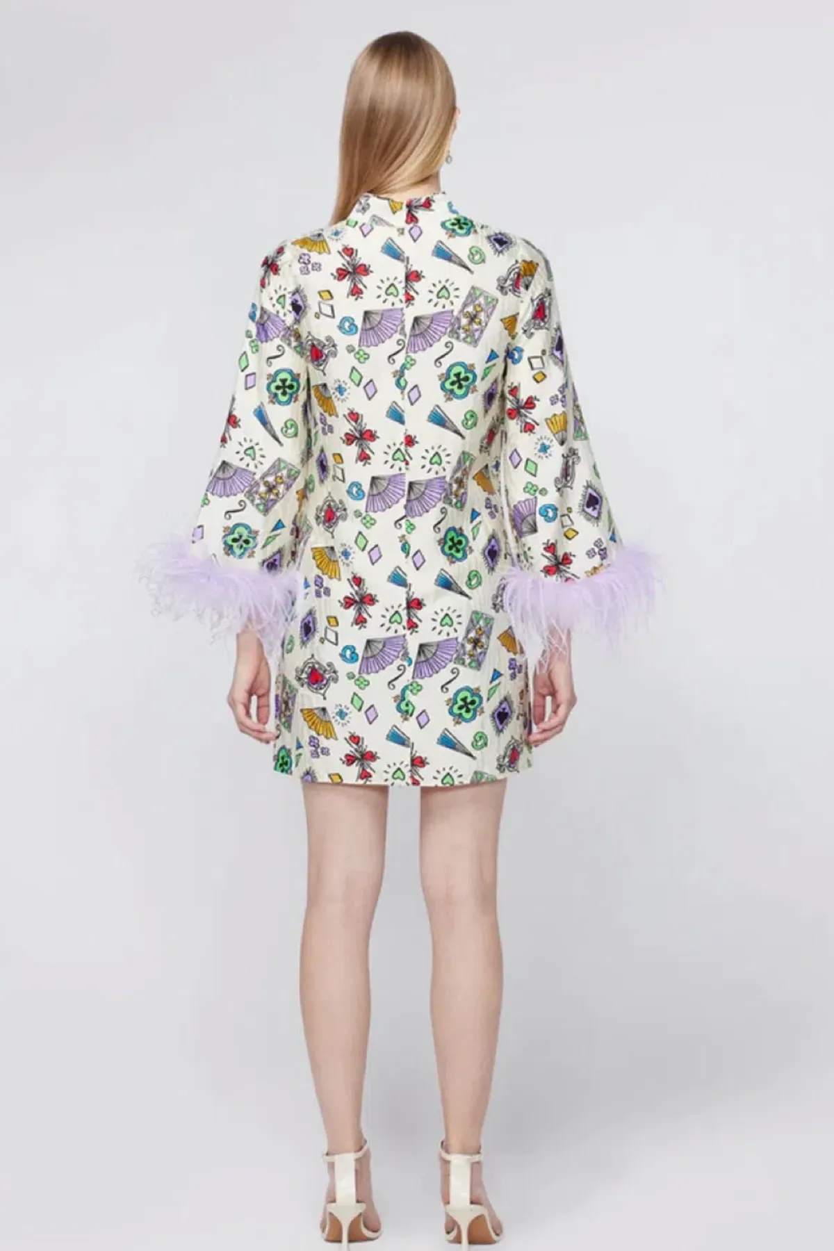 Kitri Carlotta Playing Cards Feather Mini Dress. Size 12 - Image 6