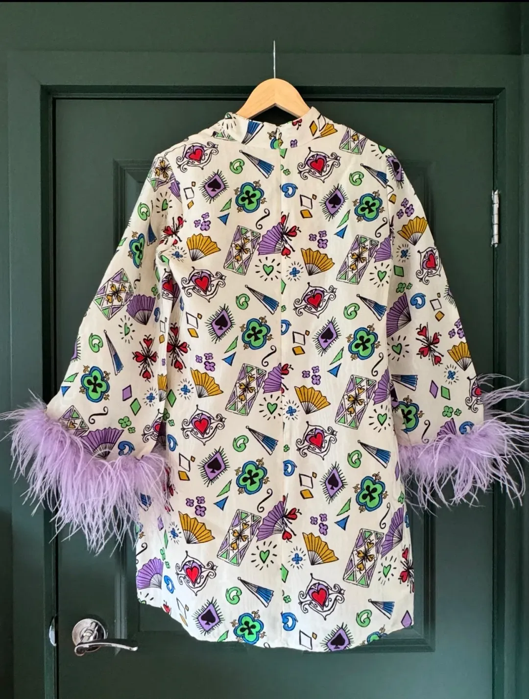 Kitri Carlotta Playing Cards Feather Mini Dress. Size 12 for rent on The Volte - main image