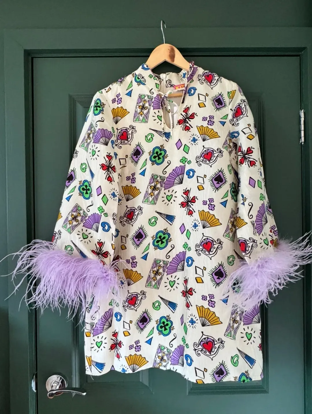 Kitri Carlotta Playing Cards Feather Mini Dress. Size 12 for rent on The Volte - main image