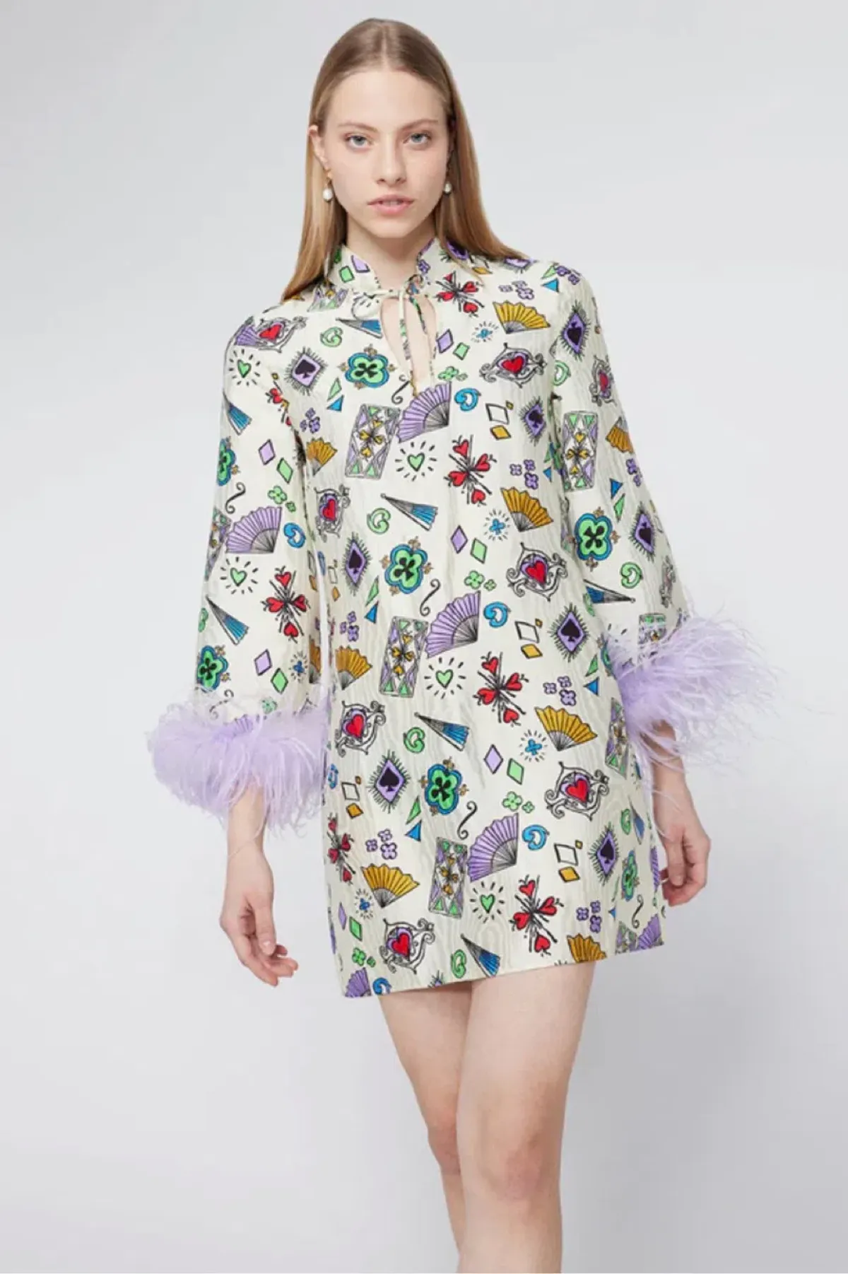 Kitri Carlotta Playing Cards Feather Mini Dress. Size 12 - Image 5