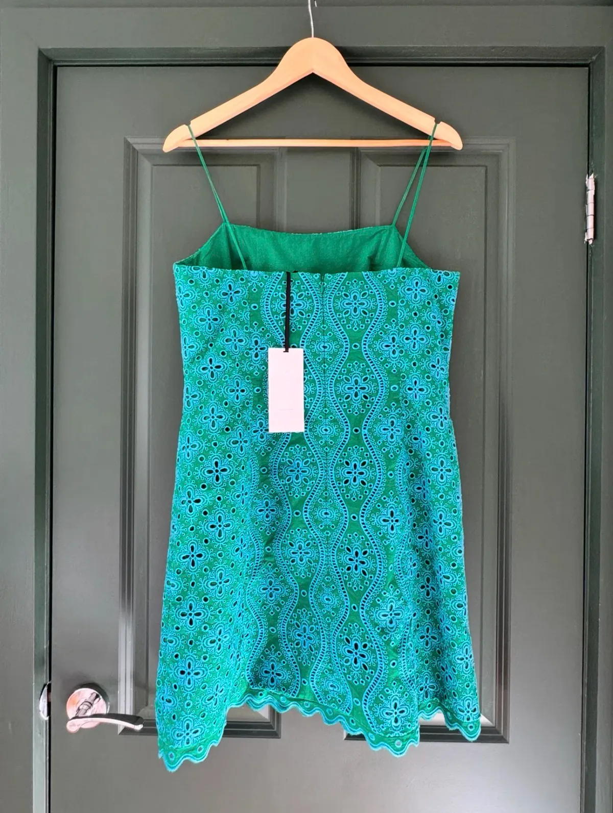 Saloni Abbi Scalloped Broderie Anglaise Cotton Mini Dress. Size 12 - Image 2