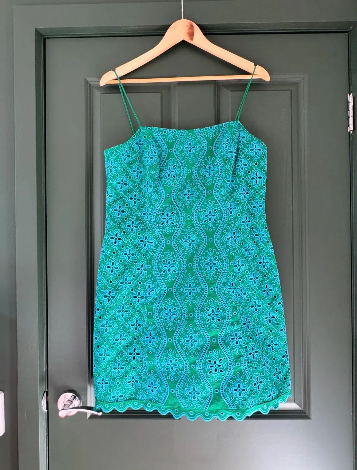 Saloni Abbi Scalloped Broderie Anglaise Cotton Mini Dress. Size 12 - Image 1