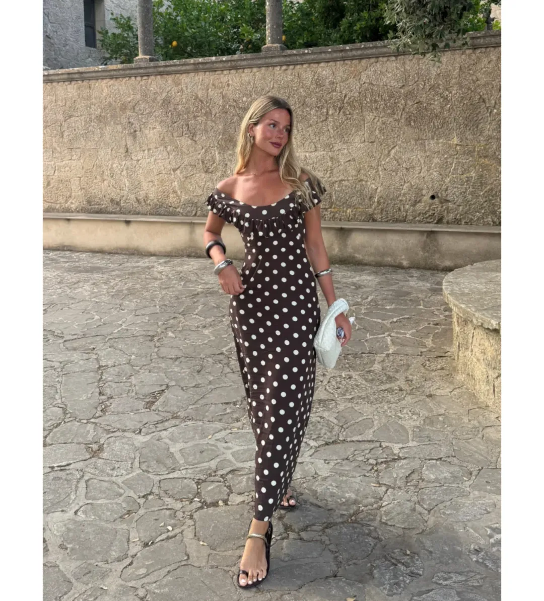 Design By Si Luna Dress in Polka Dots Brown/White Size XS/S for rent on The Volte - main image