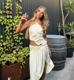 Koster Kulture Fleur Top and Skirt Set in Cream Small for rent on The Volte - image 1