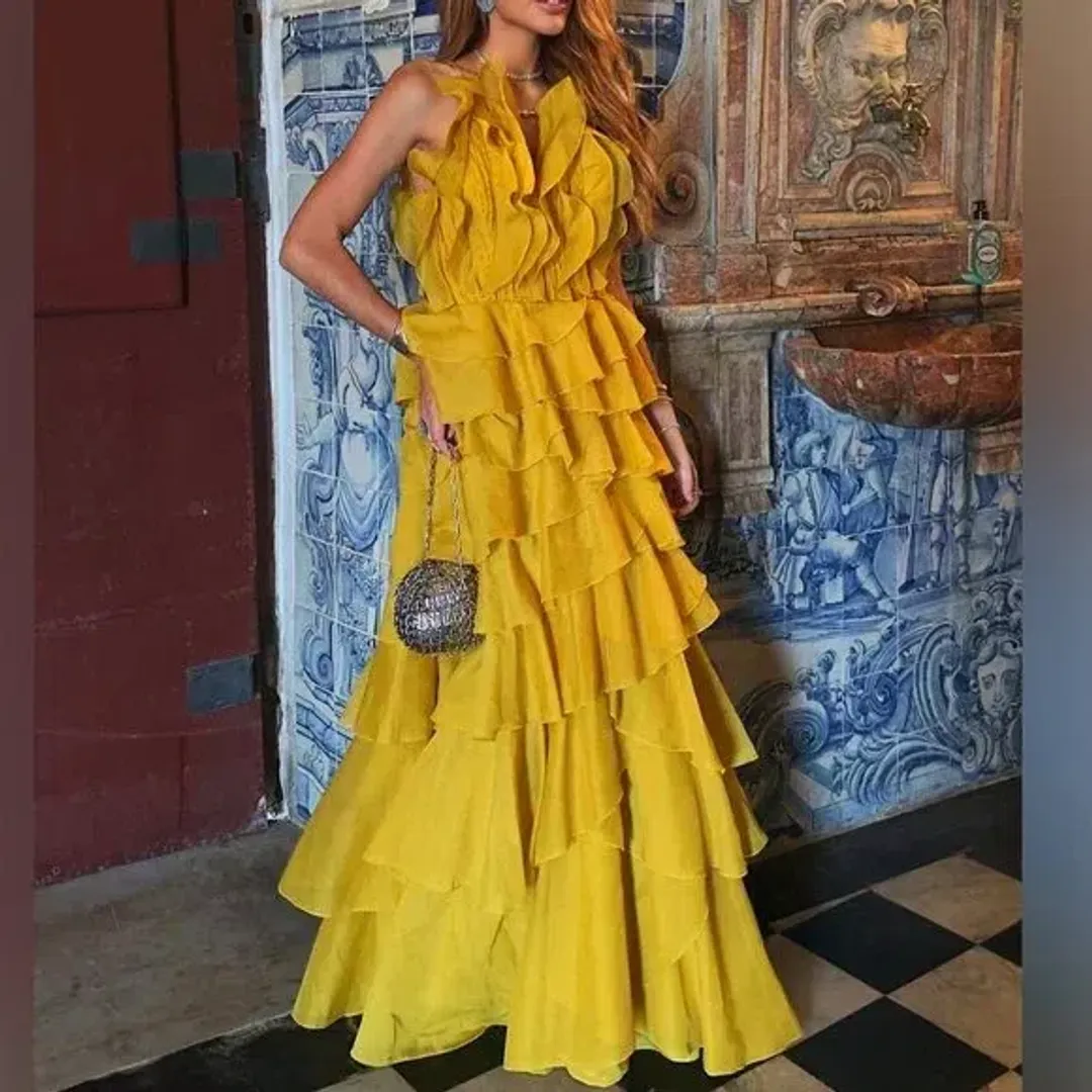 Aje Cleo Gown in Chartreuse Size 14 for rent on The Volte - main image