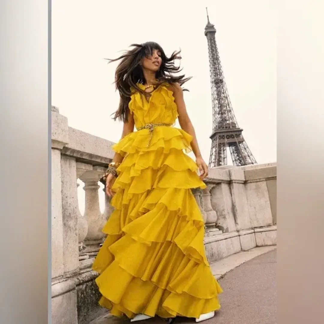 Aje Cleo Gown in Chartreuse Size 14 for rent on The Volte - main image