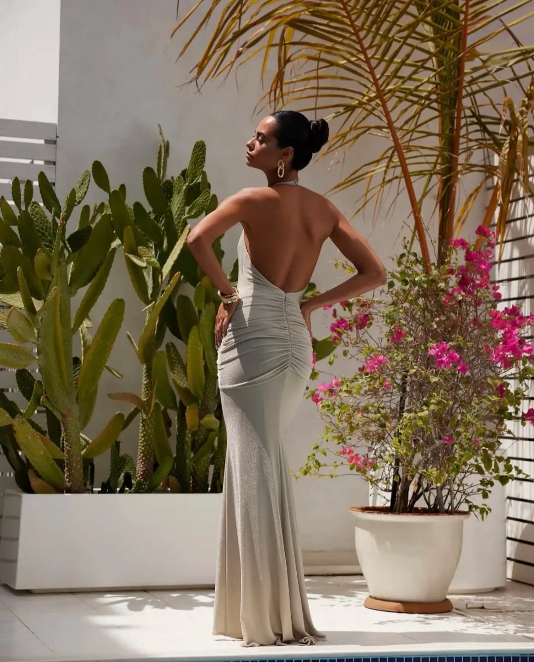 Abyss by Abby Paros Maxi Dress in Silver Size 8 for rent on The Volte - main image