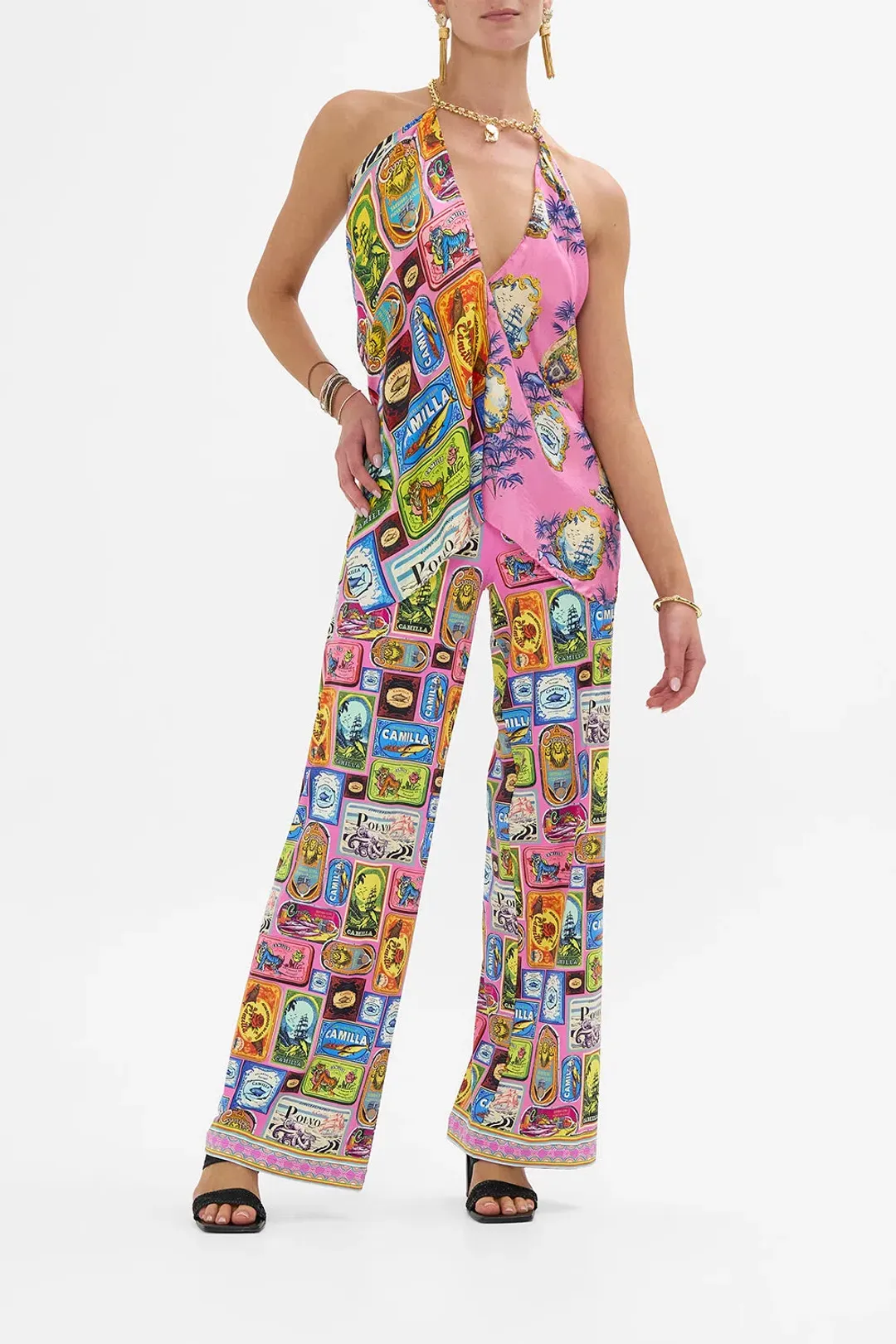 CAMILLA SALTY SPLENDOUR KNOTTED SCARF TOP AND PANTS for rent on The Volte - main image