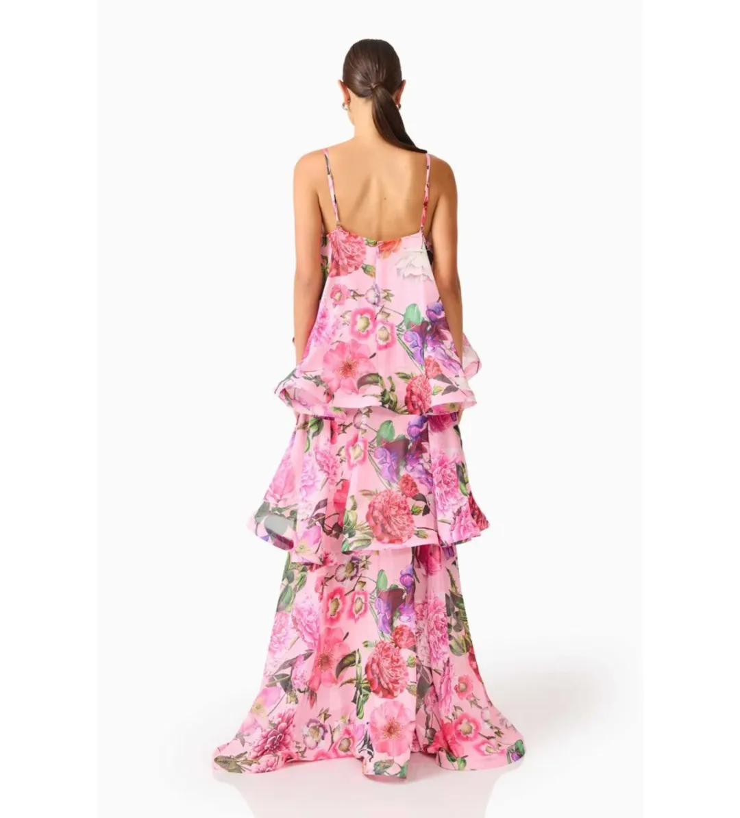 Elliat Armani Tiered Maxi Dress Pink Floral Size XS AU 6 for rent on The Volte - main image