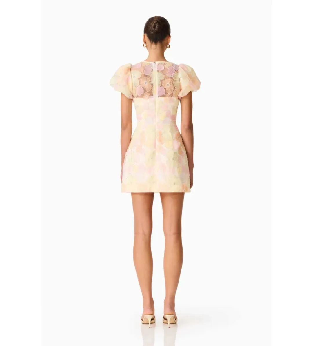 Elliatt Zaria Puff Sleeve Mini Dress Yellow Floral Size S AU 8 for rent on The Volte - main image