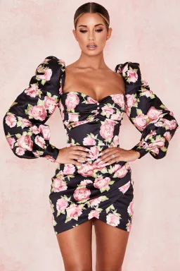 House Of CB Amaryllis Rose Print Puff Shoulder Dress NEW | Size M / Medium for rent on The Volte - image 2