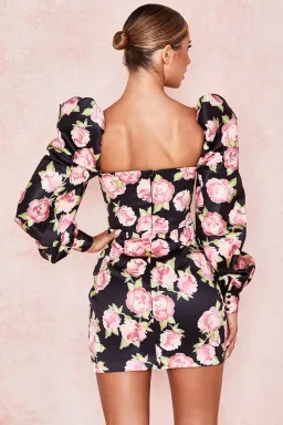 House Of CB Amaryllis Rose Print Puff Shoulder Dress NEW | Size M / Medium for rent on The Volte - image 3